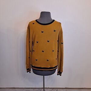 Inimigo Size 4X Sweater Embroidered Butterfly Mustard Yellow 100% Cotton